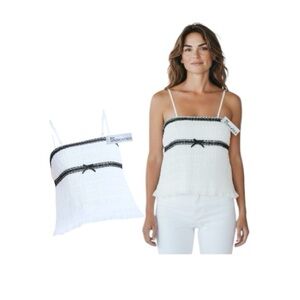 No Boundaries Babydoll Ruched Chiffon Black and White Camisole